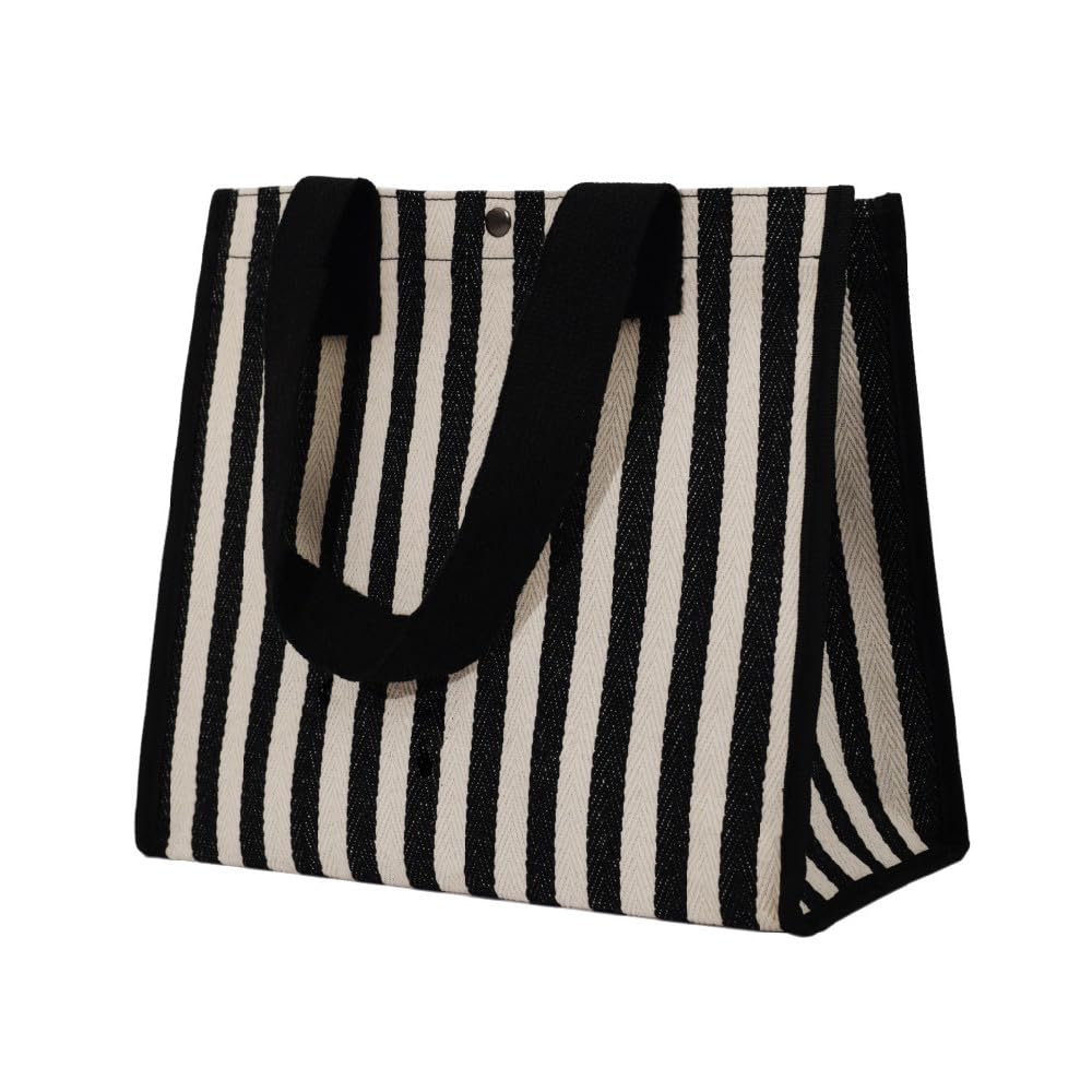 

[N.A shop] Women s Tote Bag, Fashionable Striped Tote Bag, Large Capacity, Vertical Bucket Style, Women s Shoulder Bag (Black)