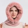 Winter Fur Cap Mask Set Hooded For Women Knitted Cashmere Thick Hat Windproof Warm Fluffy Beani I2L1