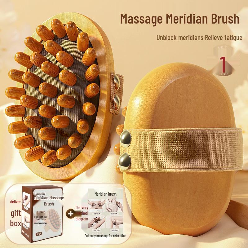 Sandalwood Air-Cushion Meridian Massage Brush for Abdominal and Liver Stimulation