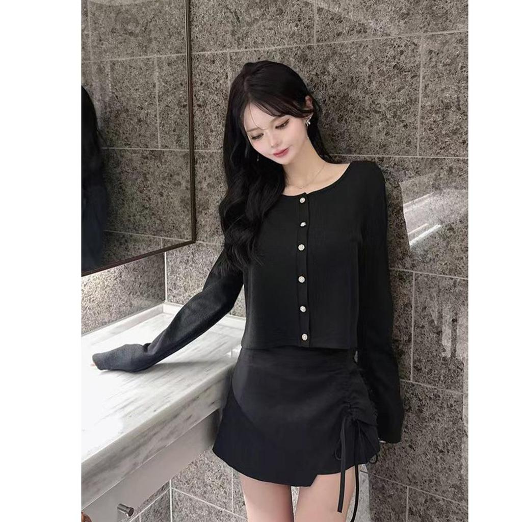 Schlankmachender Cardigan im koreanischen Stil mit langen Ärmeln - Elegantes, vielseitiges Oberteil für Damen für Herbst/Winter