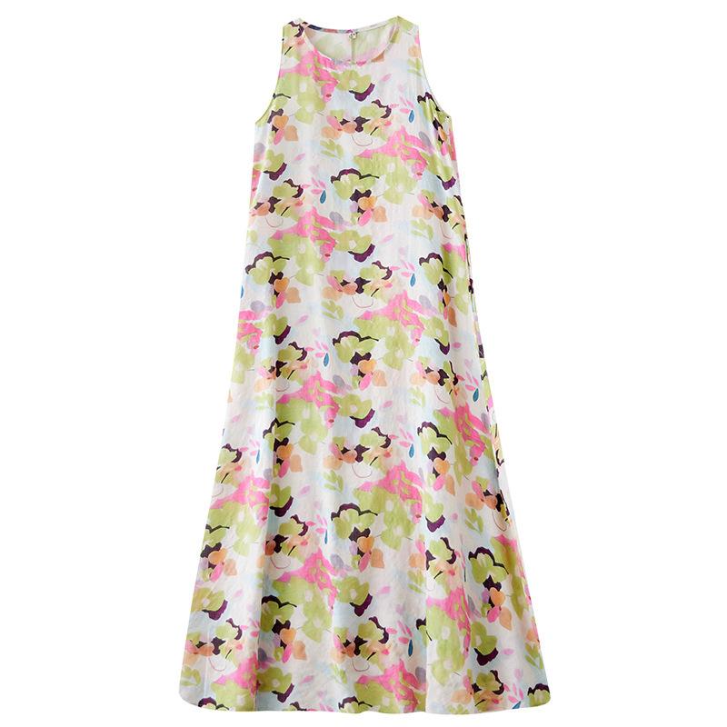 Sommer Neues Künstlerisch Bedrucktes Rundhals Ärmelloses Kleid Damen