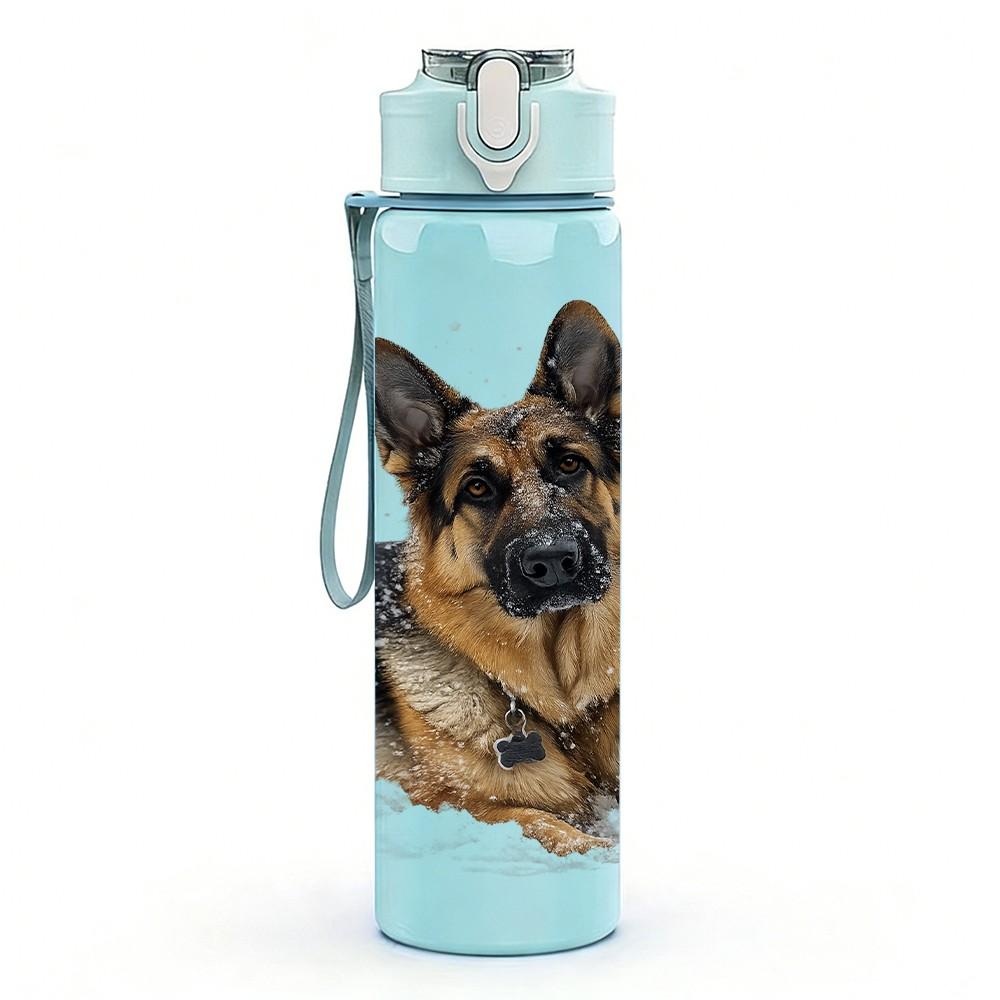 1PC German Shepherd Dog Portrait Print 750ml Color Plastic Sports Water Bottle Leakproof Flip Straw Lid Suitable for Sports Office Home Use