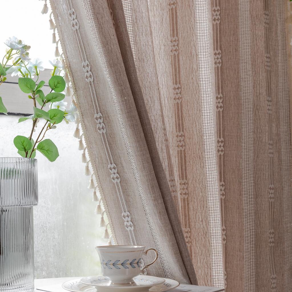 Curtain Finished Embroidery Stripes Hollow Tan Bedroom Jacquard Kitchen Small Window Short Curtain
