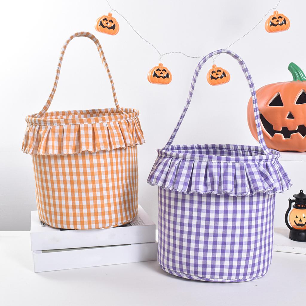 Handheld Cotton Polyester Basket Festive Party Atmosphere Decorative Storage Candy Gift Basket Easter Checkered Cloth Basket