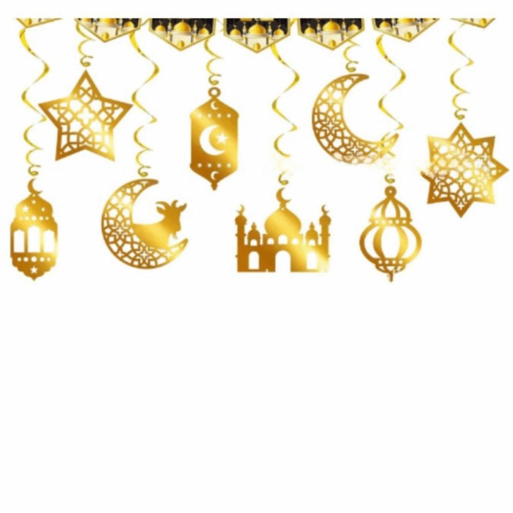 A Set Gold Black Ramadan Decorations Traditional Crescent Moon Eid Mubarak Decorations Elegant Design Islamic Ornaments