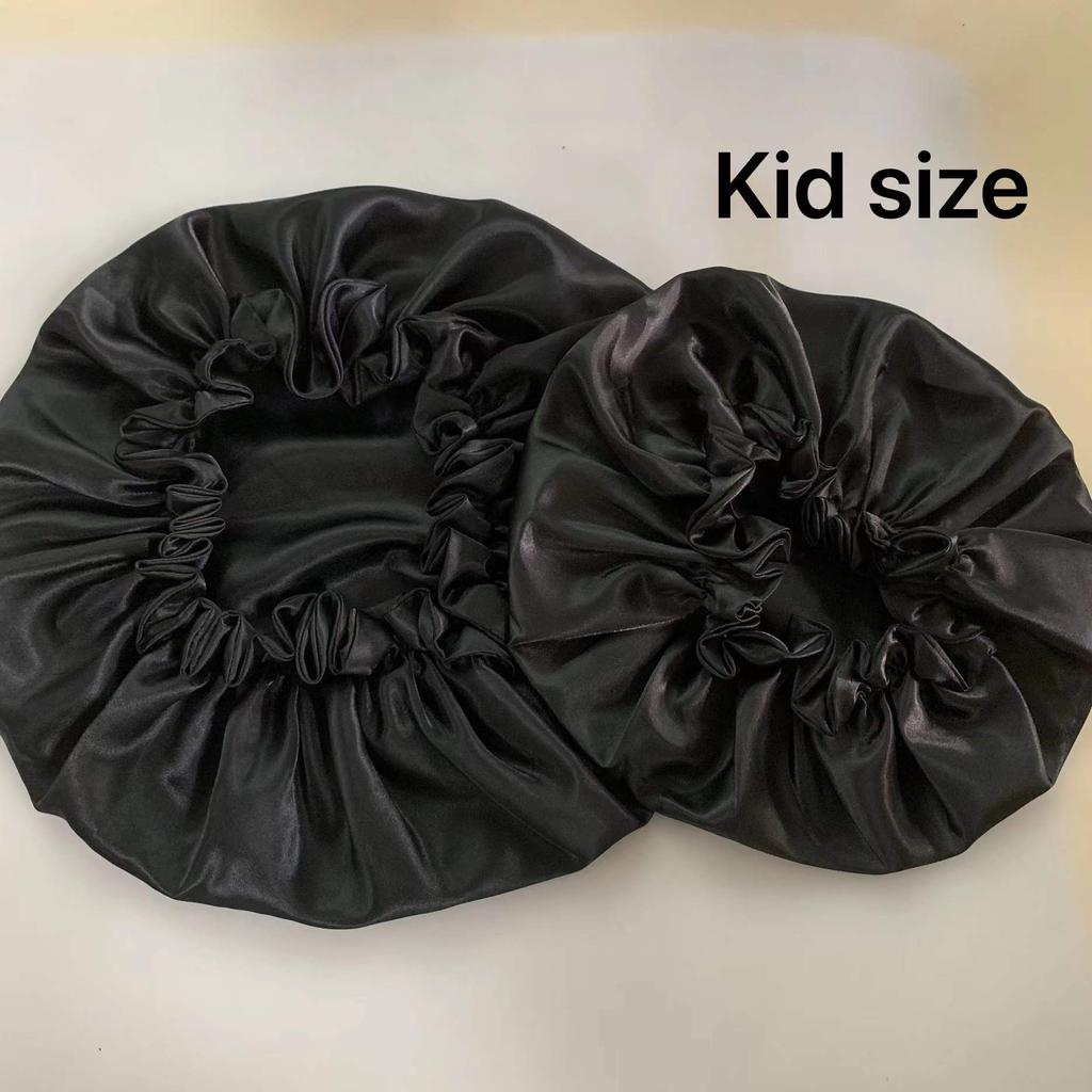 Reversible Double Layered Hair Bonnets for Adults and Kids Mommy and Me Satin Silk Bonnets
