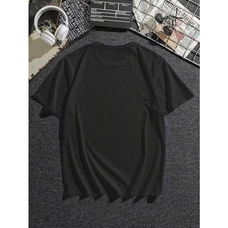 European size Men's T-Shirt with Cursive Lettering Casual Round Neck Short Sleeve Summer Casual Attire Breathable for Men