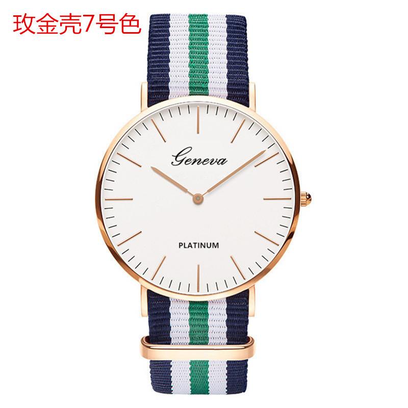 Classic simple thin large dial watch two-pin color matching nylon canvas with quartz watch men's and women's leisure watch
