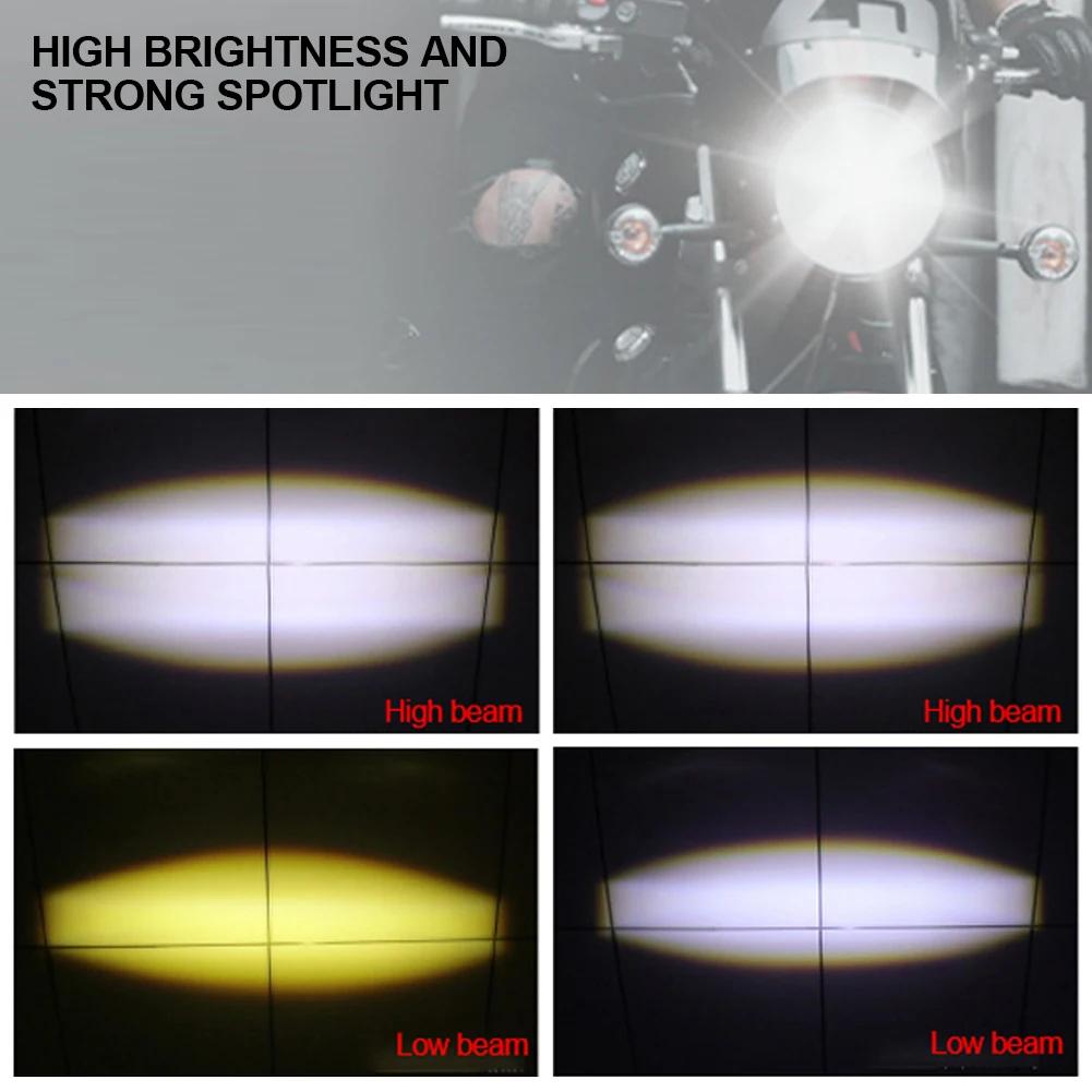 Universal H4 Motorcycle LED Headlight Waterproof and Dustproof Motorbike Scooter Tricycle Dual Color DRL Hi/Lo Beam Light 12-80V