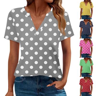 Women's Summer Polka Dot Short Sleeve V Neck Shirt Business Casual Loose T-Shirt Trendy Fashion Clothing Tops
