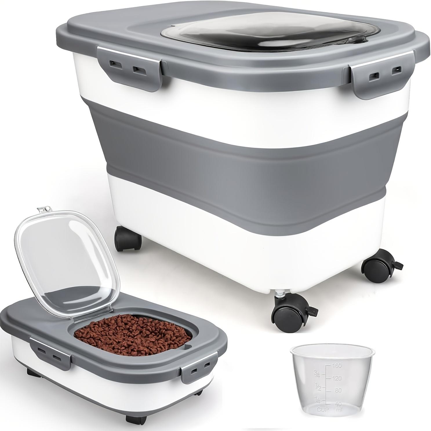 

Складной контейнер для хранения корма для домашних животных на колесиках - Вместимость 5-20 фунтов, и влагонепроницаемый, прозрачная крышка для легкого контроля, идеально подходит для риса и муки серый