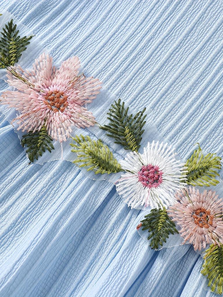 European-American Style Summer Girl's Floral Embroidery Sleeveless Top & Shorts Set