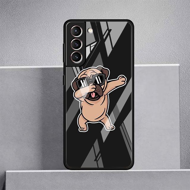 Dog Cute Animal Glass Case For Samsung Galaxy S22 S20 FE S21 Plus Phone Cover S10 5G S9 Note 20 Ultra 10 Lite Shell