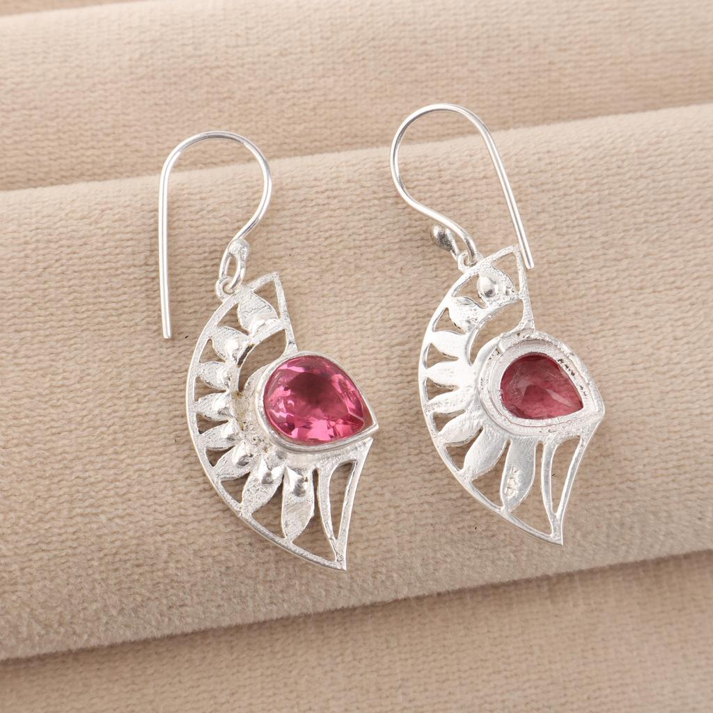 Pink Tourmaline Gemstone 925 Sterling Silver Women Jewelry Partywear Earring 1.5" For Gift CE-26-9