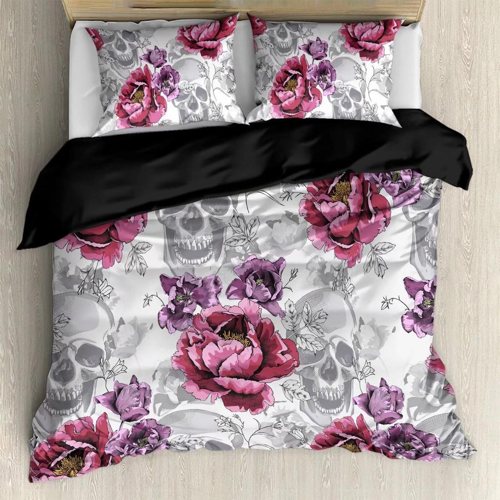 Color Skull Digital Printing Quilt Cover Bedding Home Textile Polyester Quilt Cover Three-Piece Set