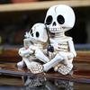 Skeleton Ornament Parent-Child Skull Fishing Design Hand-Painted Resin Figure Garden