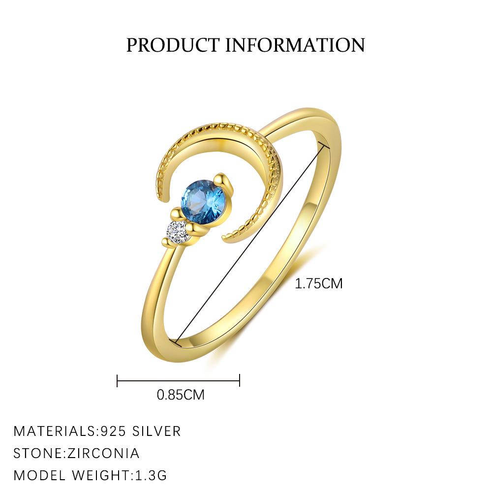 925 Sterling Silver Colorful Zircon Stars Moon Open Ring for Women French Exquisite Sweet Jewelry Gifts