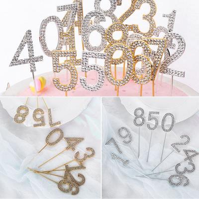 Number"0-9" Silver Dessert Happy  Birthday Cupcake Cake Topper Wedding Supplies Party Decoration