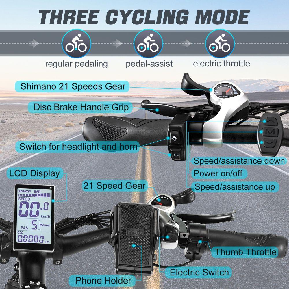 Electric bicycle PHILODO H7 Pro, 1000W motor, 48V 17.5Ah battery, top speed 45 km/h, cruising range 80km, 26x4.0 inch tires
