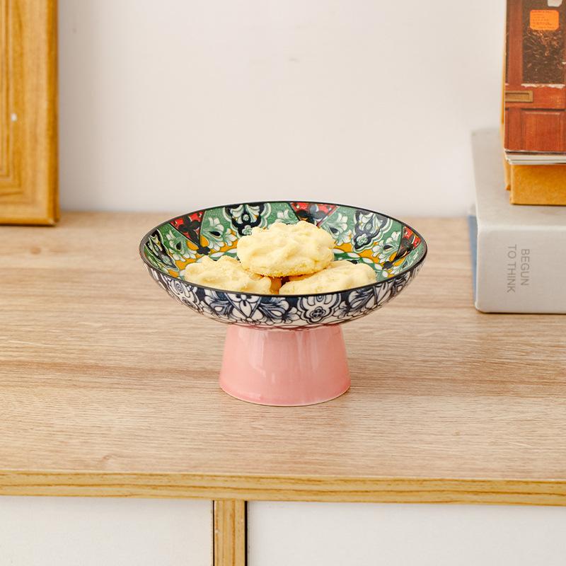Retro Chinese Refreshments Tray Kitchen Organizers Tall Fruit Tray Chinese Snacks Dried Fruit Bowl Ceramic Decorative Tray Gift