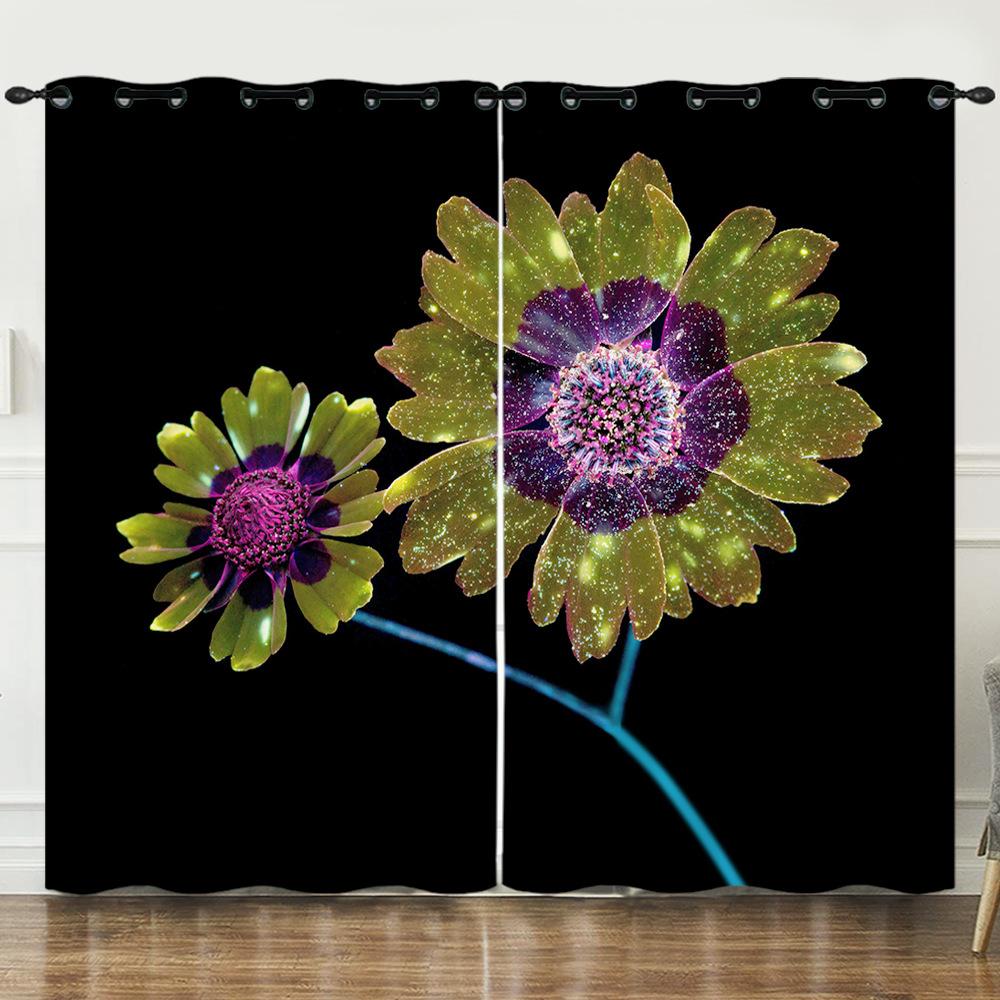Curtains Small Daisies Black Bouquet 3D Digital Printing Blackout Curtain Punching