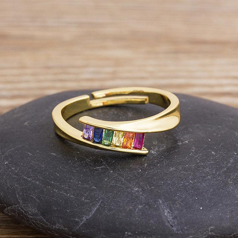 AIBEF Multi-layer Rainbow Flower Adjustable Rings Luxury Cubic Zirconia Crystal Opening Finger Rings For Women Jewelry Gift