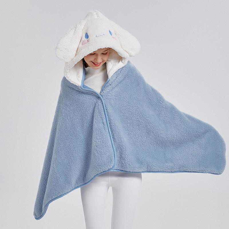 Nydelig hettekåpe multifunksjonelt klimaanleggsteppe myk kappe type dyr korallfleece for voksne vinterplagg