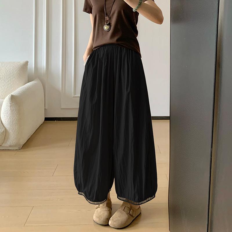 

Spring-Summer Lace Hollow Wide-Leg Cropped Pants - Light, Breathable & Versatile Small чёрный