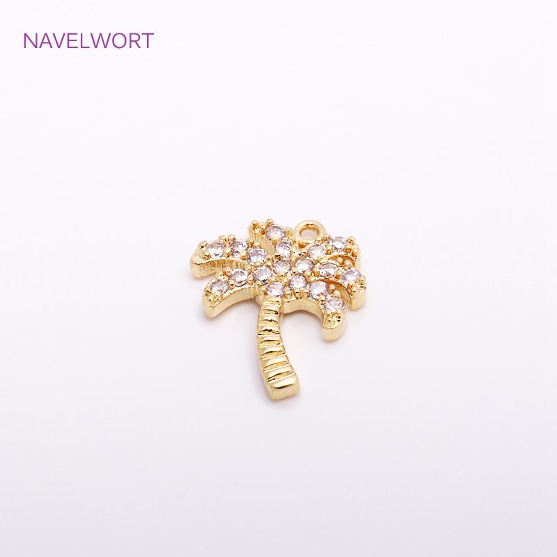 14K Gold Plating Palm Trees Charm High Quality Inlaid Zircon Mini Tree Pendants For DIY Fashion Earring Making Accessories