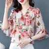 Middle-aged Loose Chiffon Shirt Women's Short-sleeved New Fashion Floral Tops Age-reducing Shirts