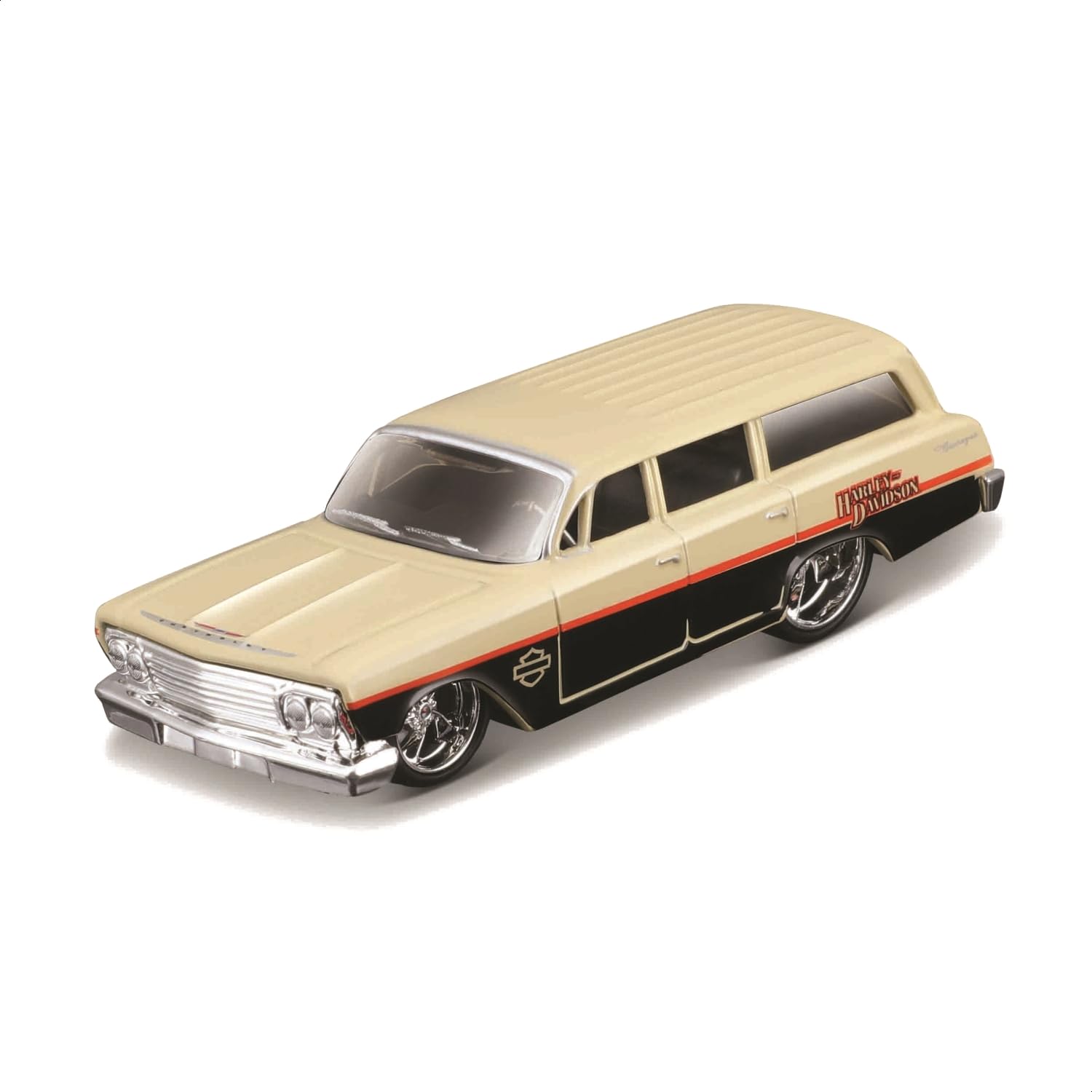 Maisto Custom Vehicles Series 11380 Diecast Model Car Chevrolet Biscayne Wagon 1/64 Harley-Davidson / (1962 Apricot/Black 06026)