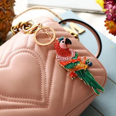 Keychain Pendant Colorful Rhinestone Macaw Parrot with Lobster Clasp Charm Key Chain Backpacks Bag Keys Accessories