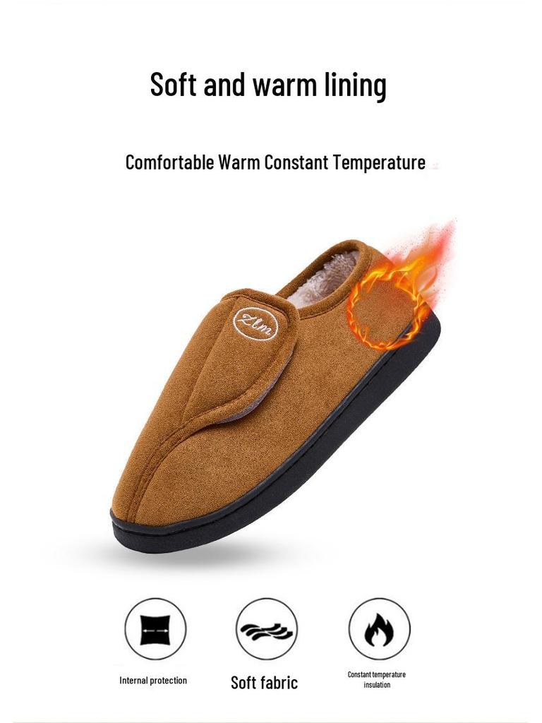 Unisex Indoor Winter Fluffy Non-slip Velvet Velcro Slippers