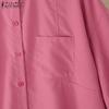 ZANZEA Women Casual Round Neck Loose 3/4 Sleeve Plain Blouse