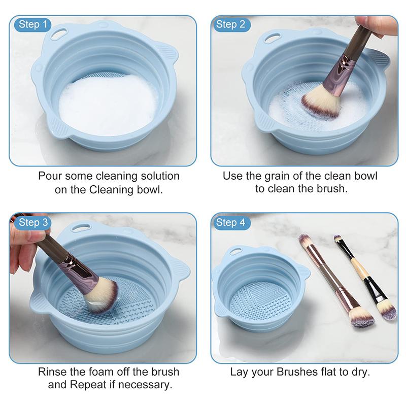 Foldable Silicone Makeup Brush Cleaner Bowl - Portable Cleaning Tool for Brushes, Powder Puffs, and Sponges