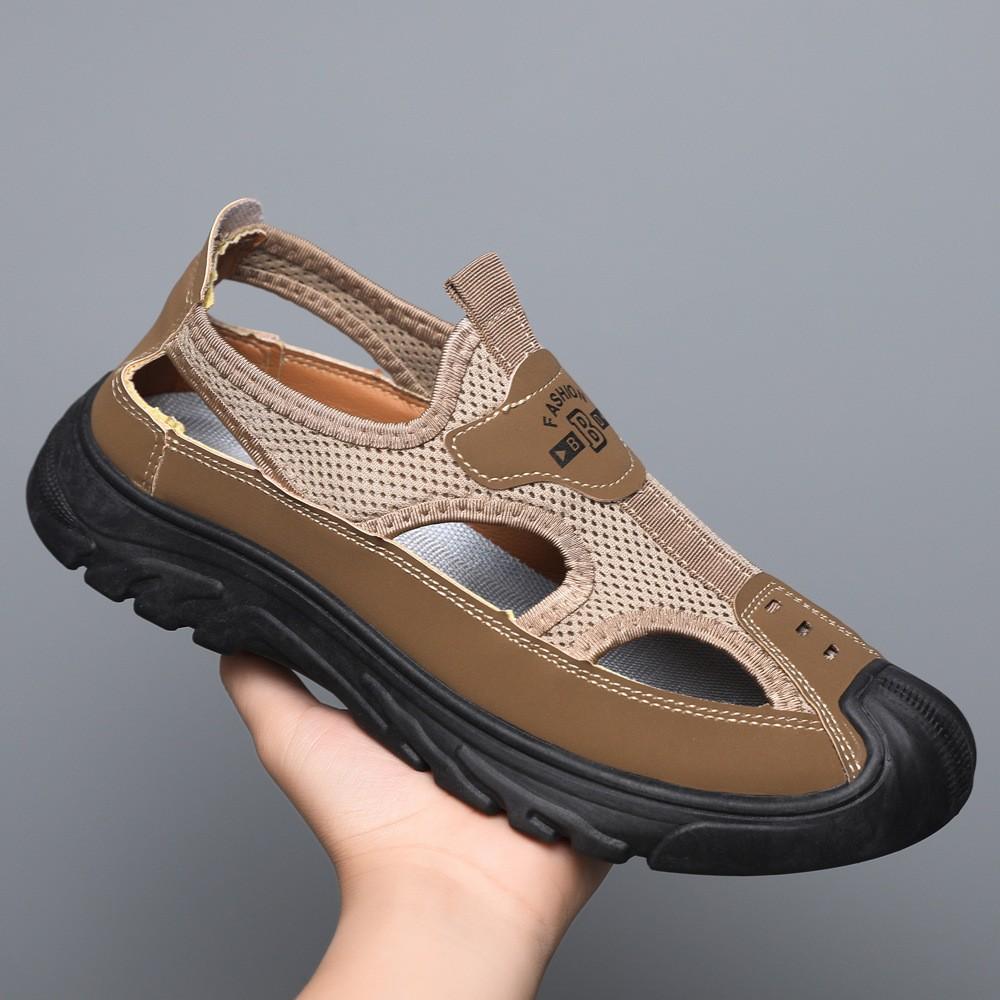 Men's Sandals Summer Breathable Hollow Mesh Hole Shoes Outdoor Non-Slip Lightweight Athleisure Shoes Toe Sandals