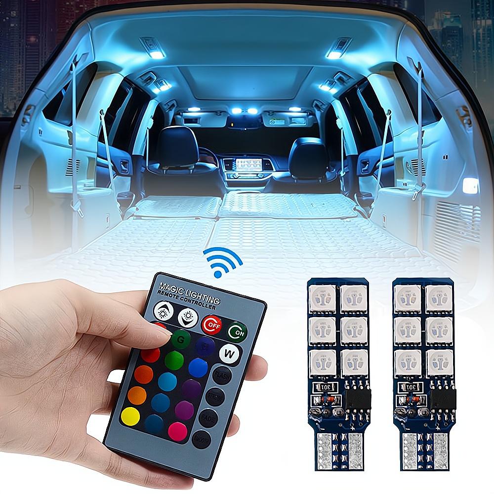 Auto Interior Decoration Lamp T10 W5W 5050 Atmosphere Car Light 12V RGB 12LED Blub with Remote Controller Colorful Reading Lamp