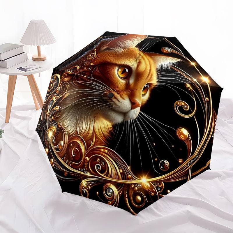 1pc Golden Feline Elegance Automatic Umbrella - Automatic Opening And Closing, Sturdy Iron Frame, Formal Occasions Yy251018145