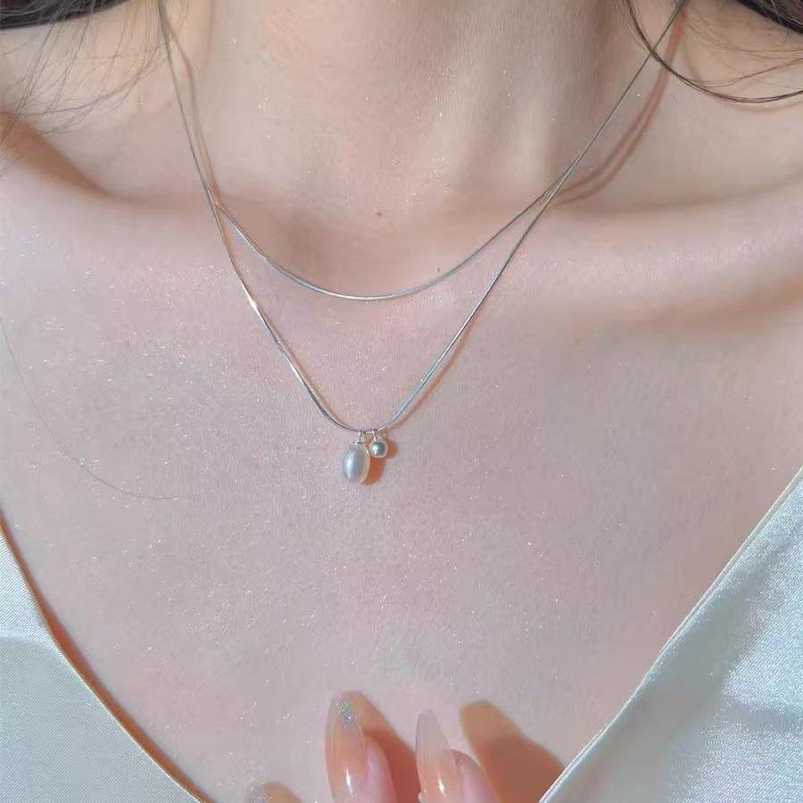 Elegant Double-Layer Pearl Necklace in Silver Plate - High-End Clavicle Chain Birthday Gift