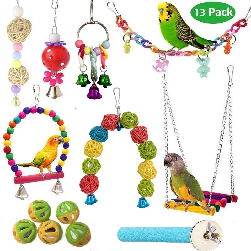 Ensemble de 11 jouets pour perroquet: Accessoires Cage à Oiseaux avec Échelle, Balançoire, Anneau à Suspendre et Balle Éducative
