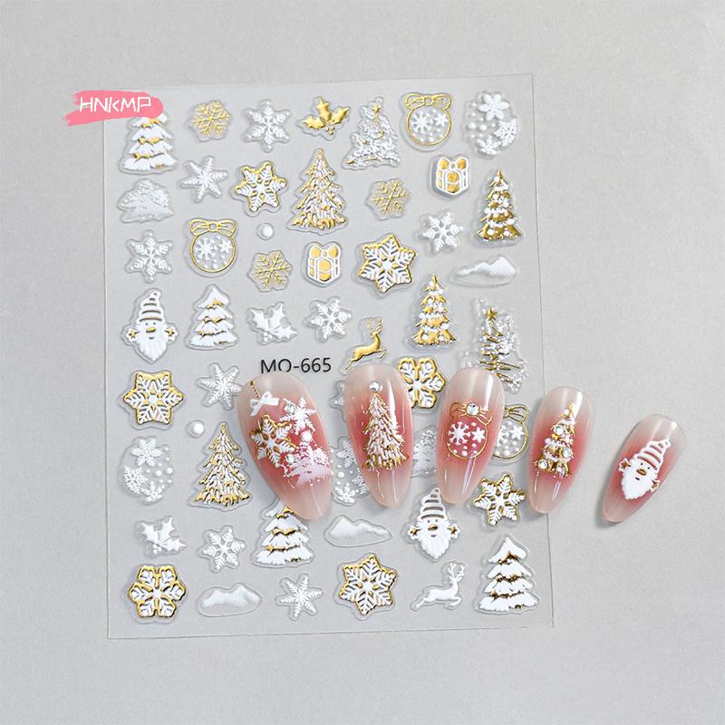 Gold Christmas Nail Art Stickers - Bronzing Xmas Tree Snowflake Snowman Star - Cartoon Deer New Year Manicure Decals