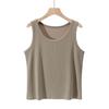 Plus Size Threaded Cotton Round Neck Vest - Spring/Summer Elastic Camisole for Women