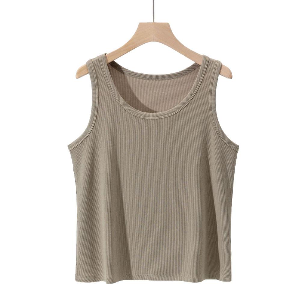 Plus Size Threaded Cotton Round Neck Vest - Spring/Summer Elastic Camisole for Women