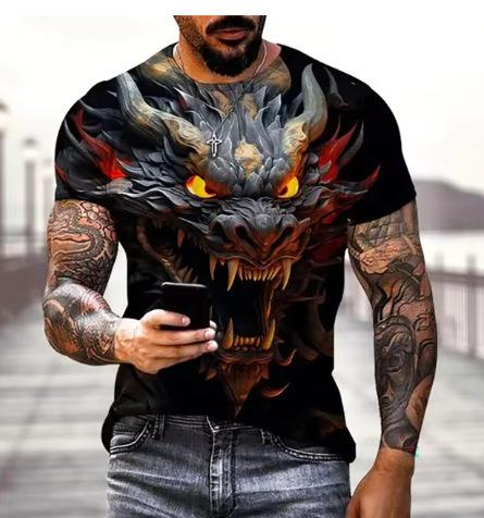 Dragon 3D printed T-shirt men's and women's casual fashion streetwear oversized short-sleeved T-shirt Harajuku children