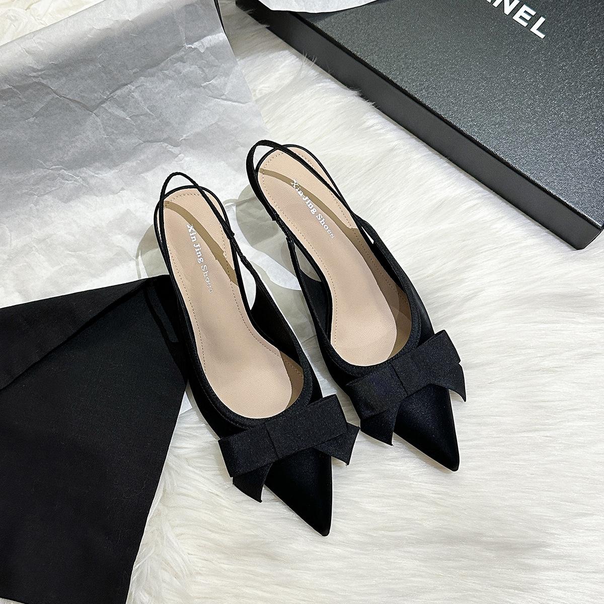 

699-118 Нишевые французские туфли-лодочки с острым носком и высоким каблуком Новые туфли-лодочки с бантом и тонким каблуком Знаменитые туфли-лодочки женские 35