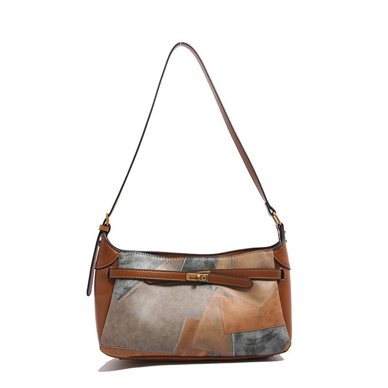 Ielgy Female Bag Large-Capacity Tote Bag Retro One-Shoulder Messenger Stitching High @-
