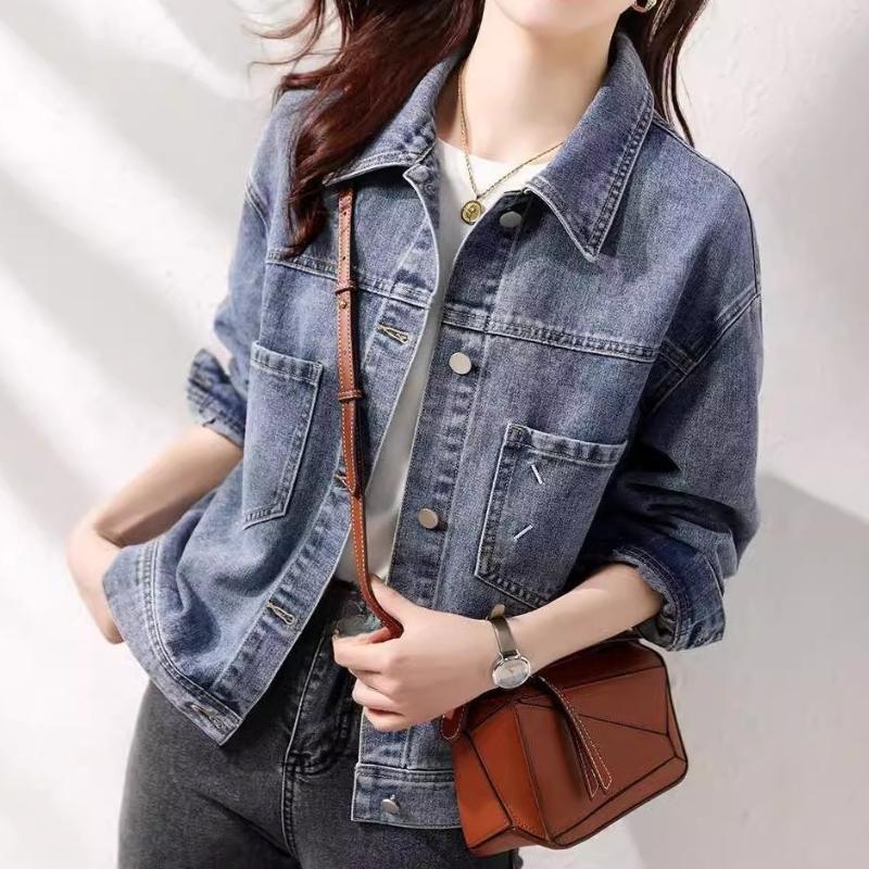 Denim Jacket Women s Short Spring and Autumn Retro Temperament Loose and Thin Versatile Jacket Cardigan Top Blue Drop Shoulder Denim Coat S