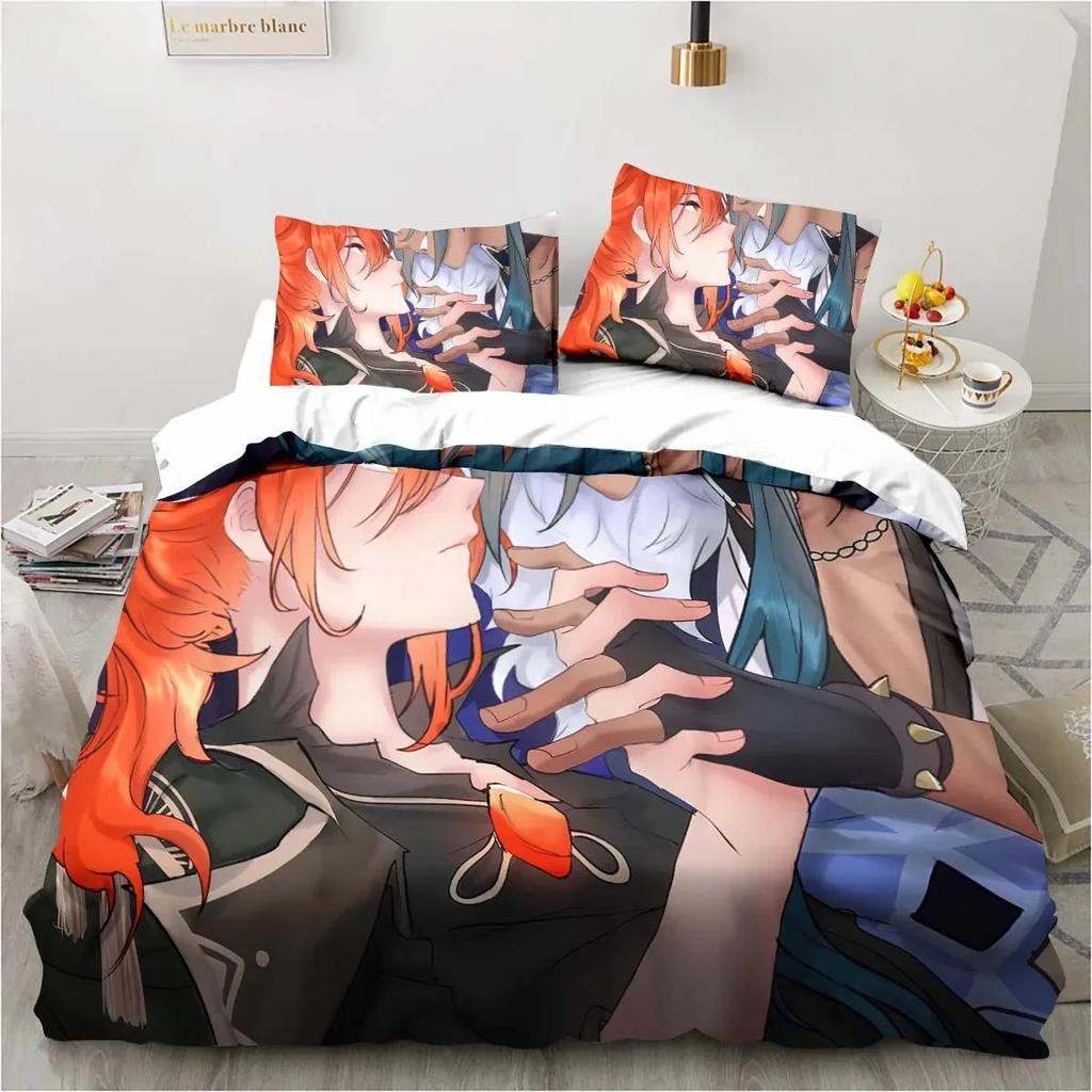Cartoon Anime Genshin Impact Game Comfortable Duvet Quilt Cover Pillowcase Bedding Set Children Bedroom Decoration Home Textile