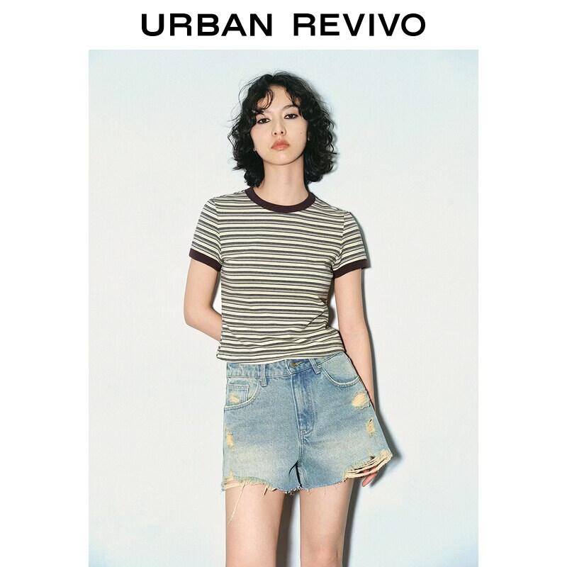 UR2026 Women s Retro Striped Crew Neck T-shirt M