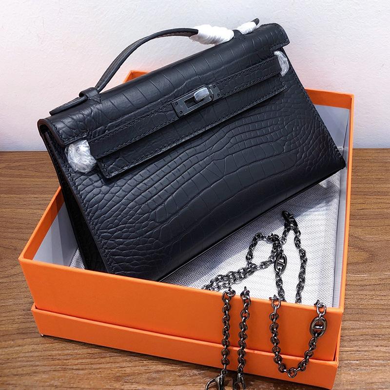 Bolsa de couro bovino de primeira camada com padrão de crocodilo fosco, bolsa de mão feminina de couro genuíno de primeira geração, bolsa de ombro mensageiro